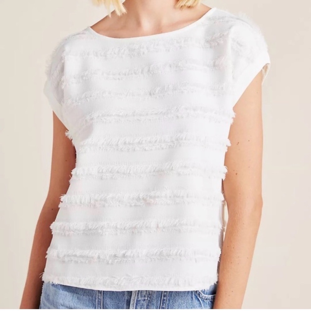 Maeve for Anthropologie Barton Textured Fringe top off white sz 4 S